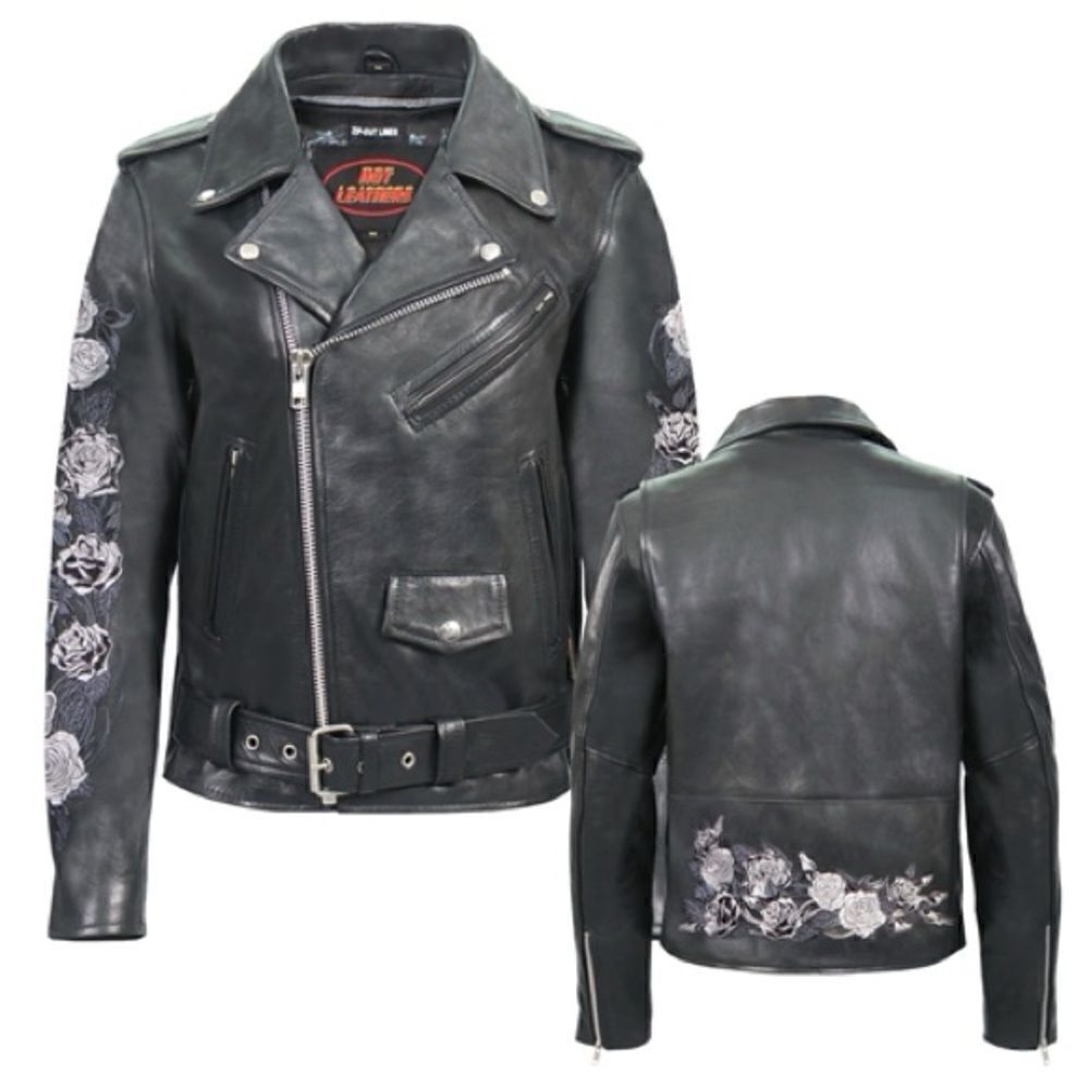 Hot Leathers Rose Embroidered Ladies Motorcycle Style Leather Jacket